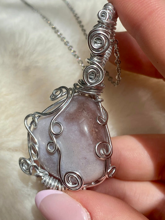 Wire wrapped dreamy Pink Amethyst pendant