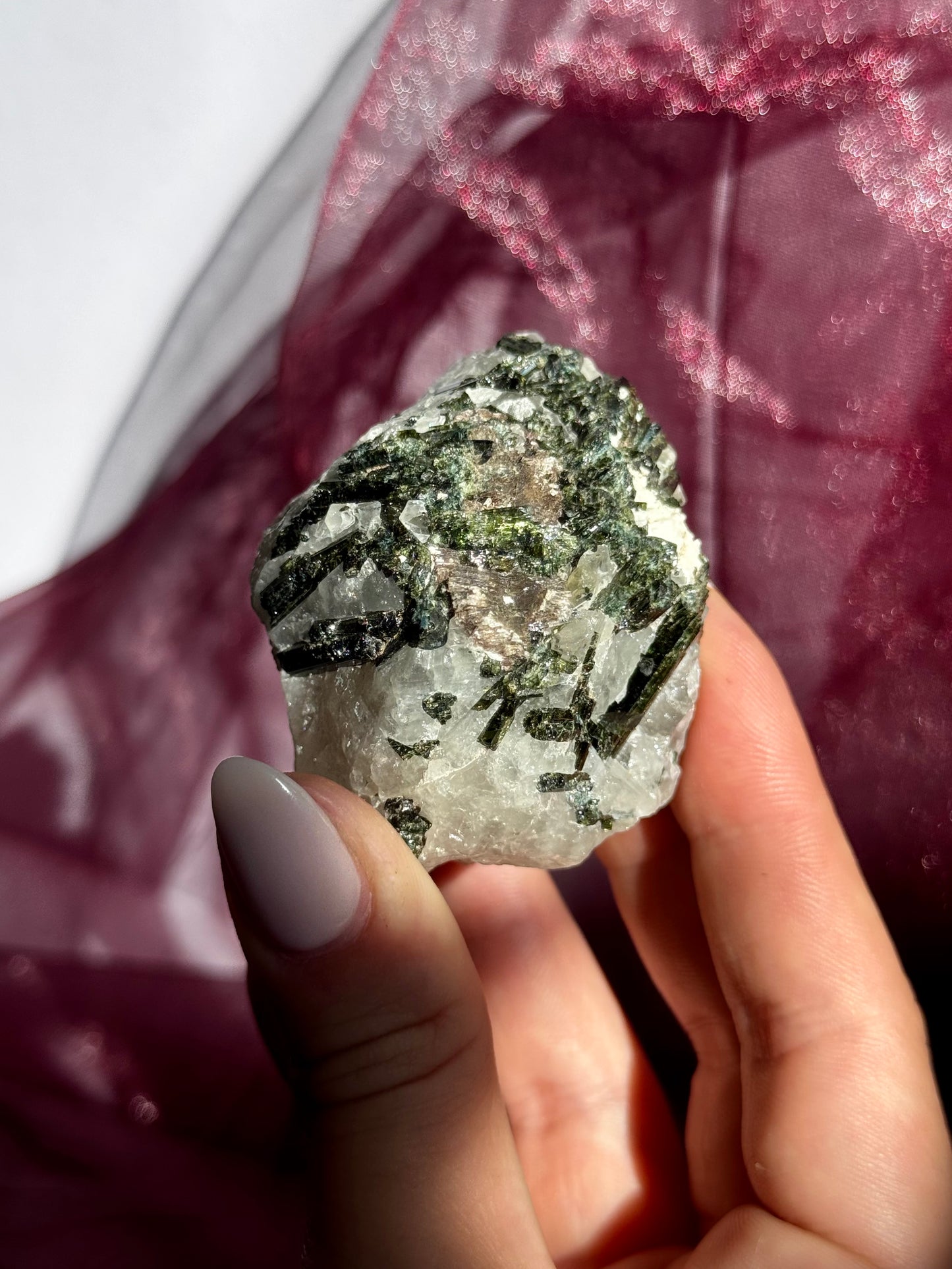 Green Tourmaline (Verdelite) on Quartz Matrix