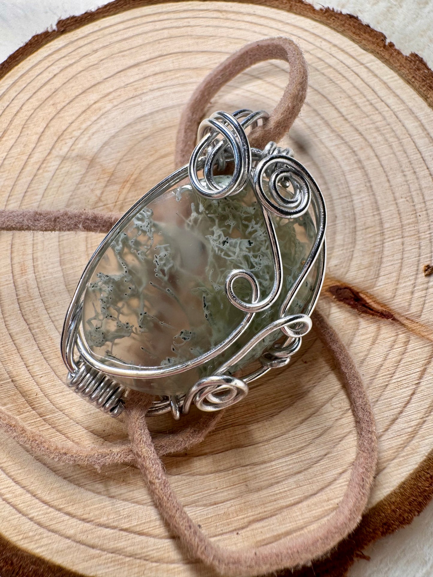 Wire wrapped Moss Agate Pendant and Bracelet set