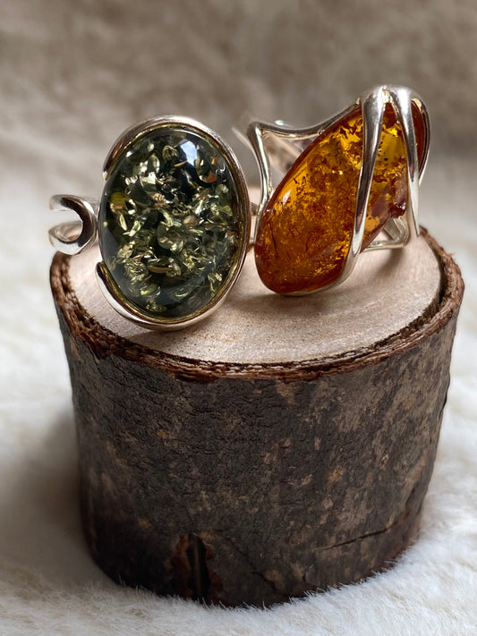 Baltic Amber adjustable Rings (Silver 925)