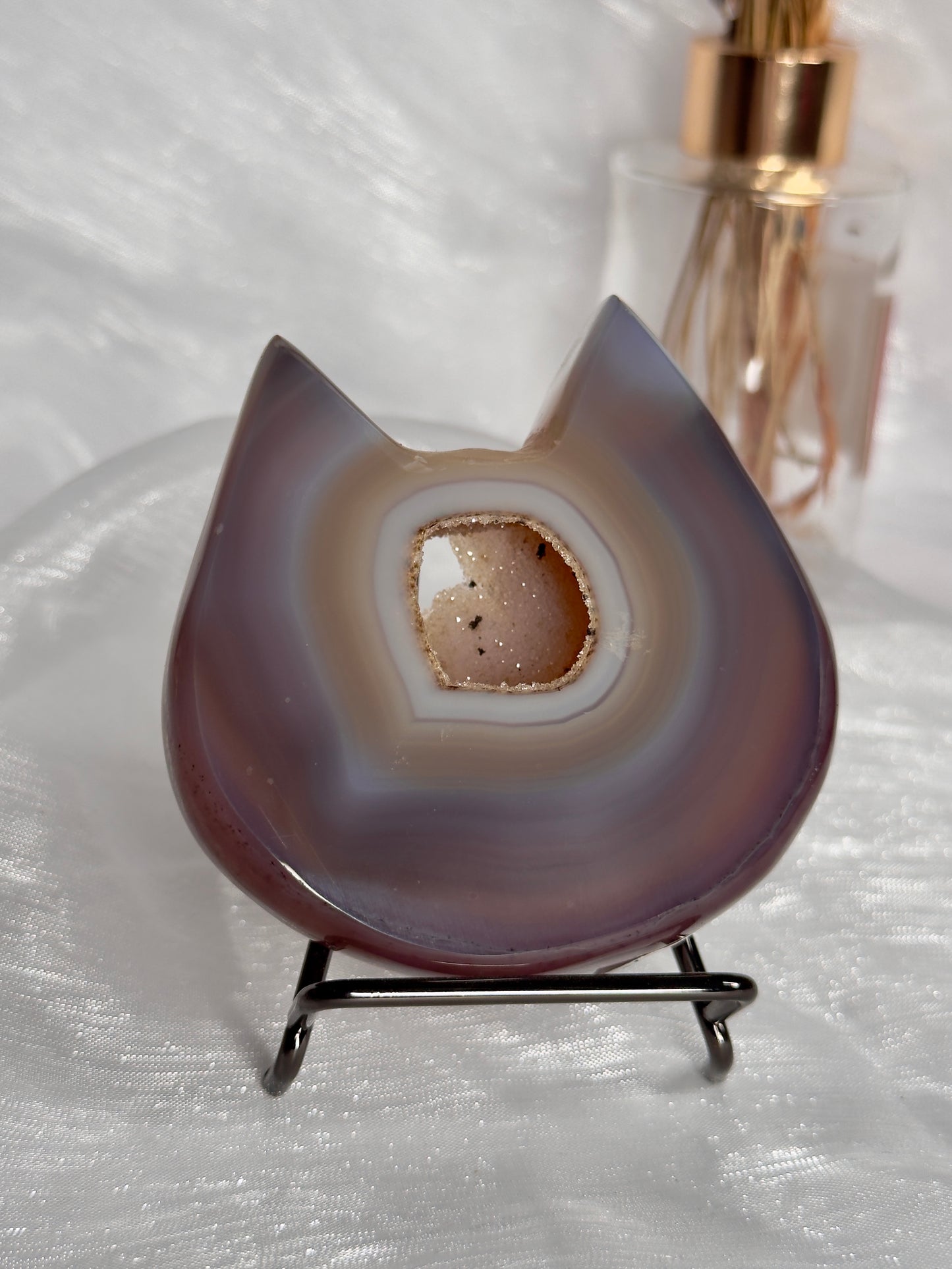 Druzy Agate Cat Head Carving