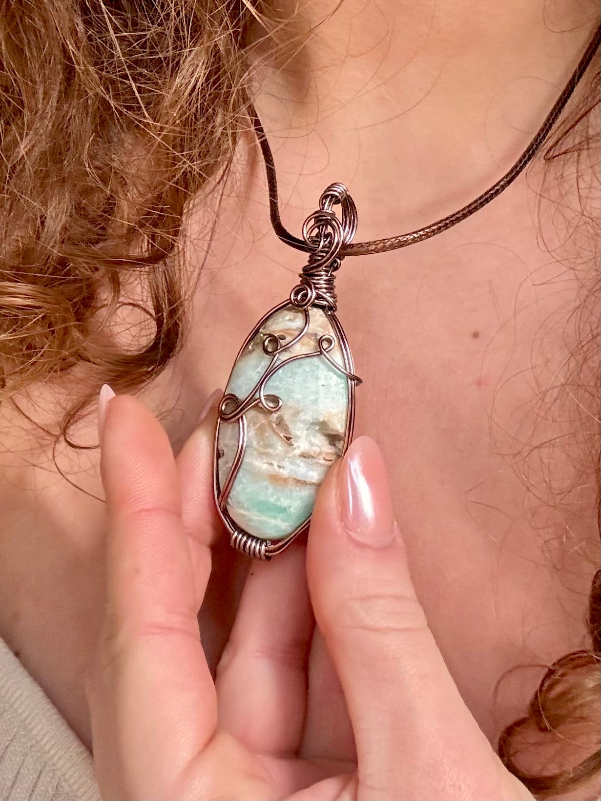 Wire Wrapped Druzy Caribbean Calcite pendant