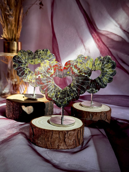 Bloodstone Jasper Heart Wings on stand