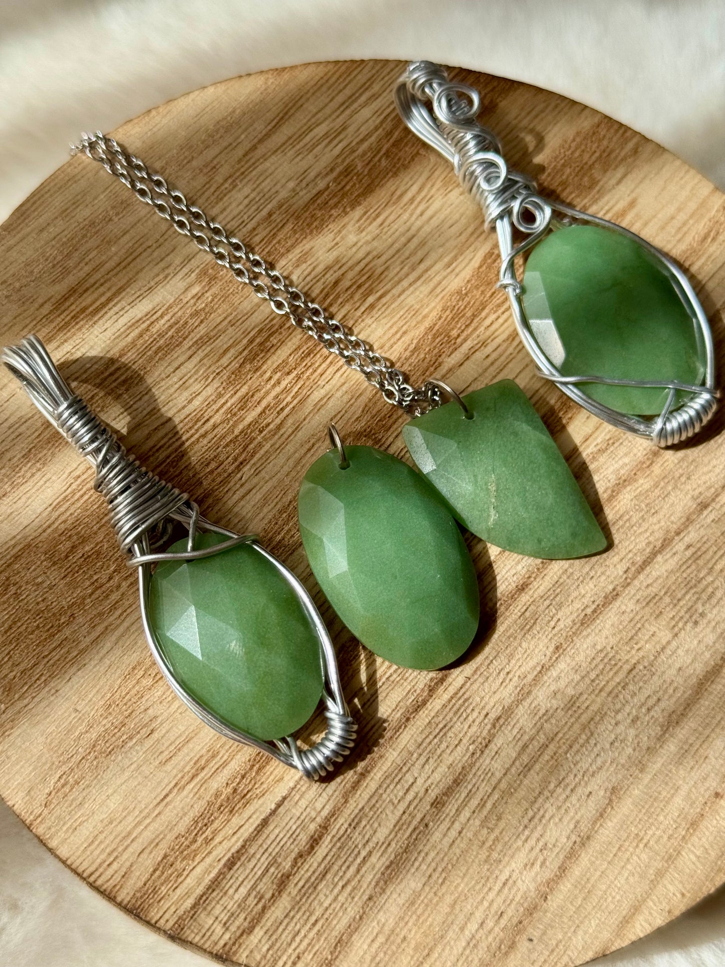 Faceted Aventurine Wire-Wrapped Pendants