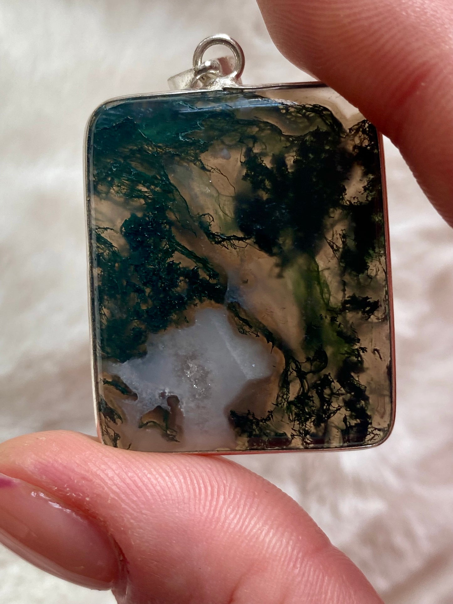 Moss Agate Silver plated brass pendants (Silver 925 coated brass)