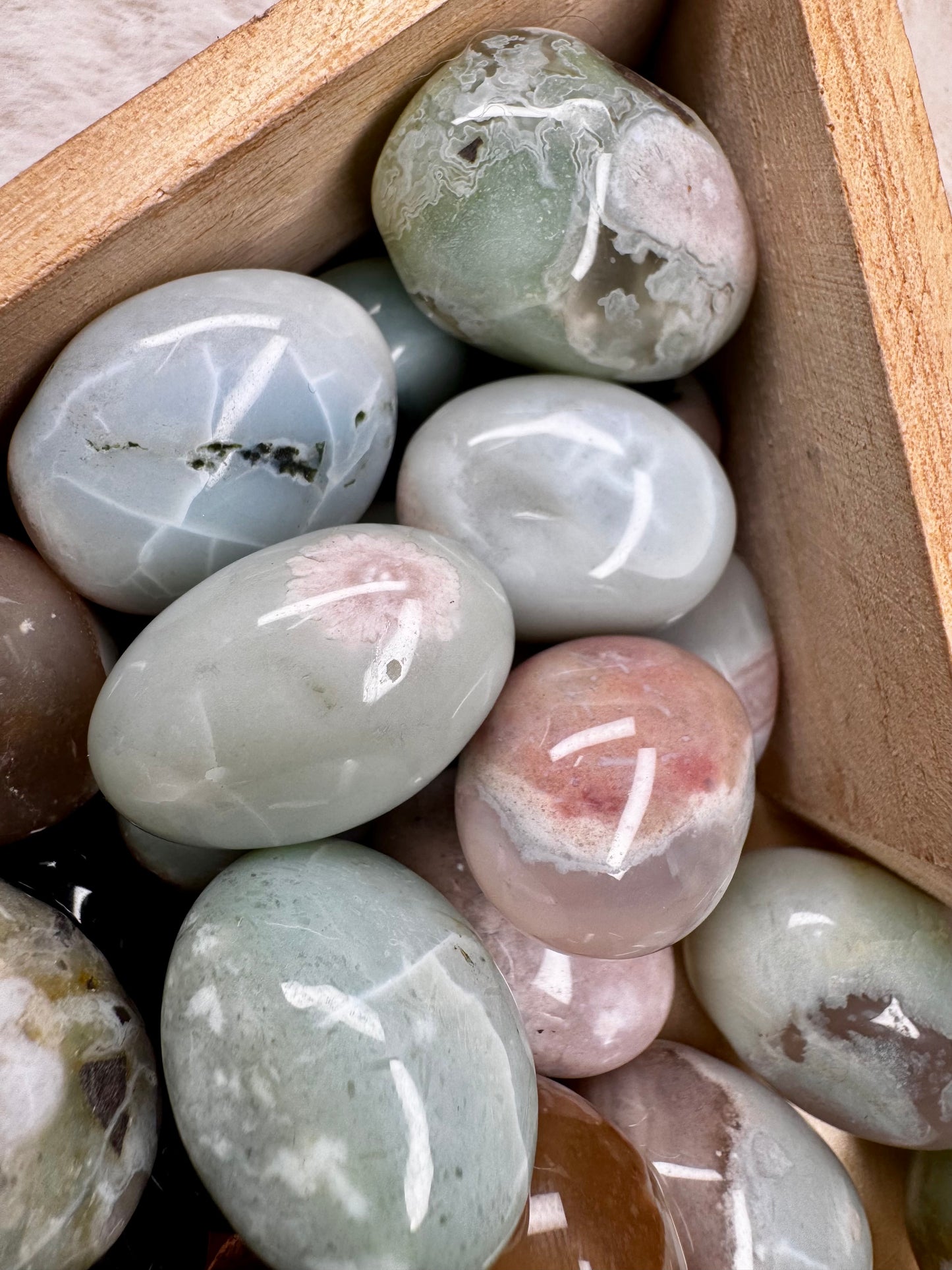 Green Flower Agate Tumble stones | Intuitively chosen