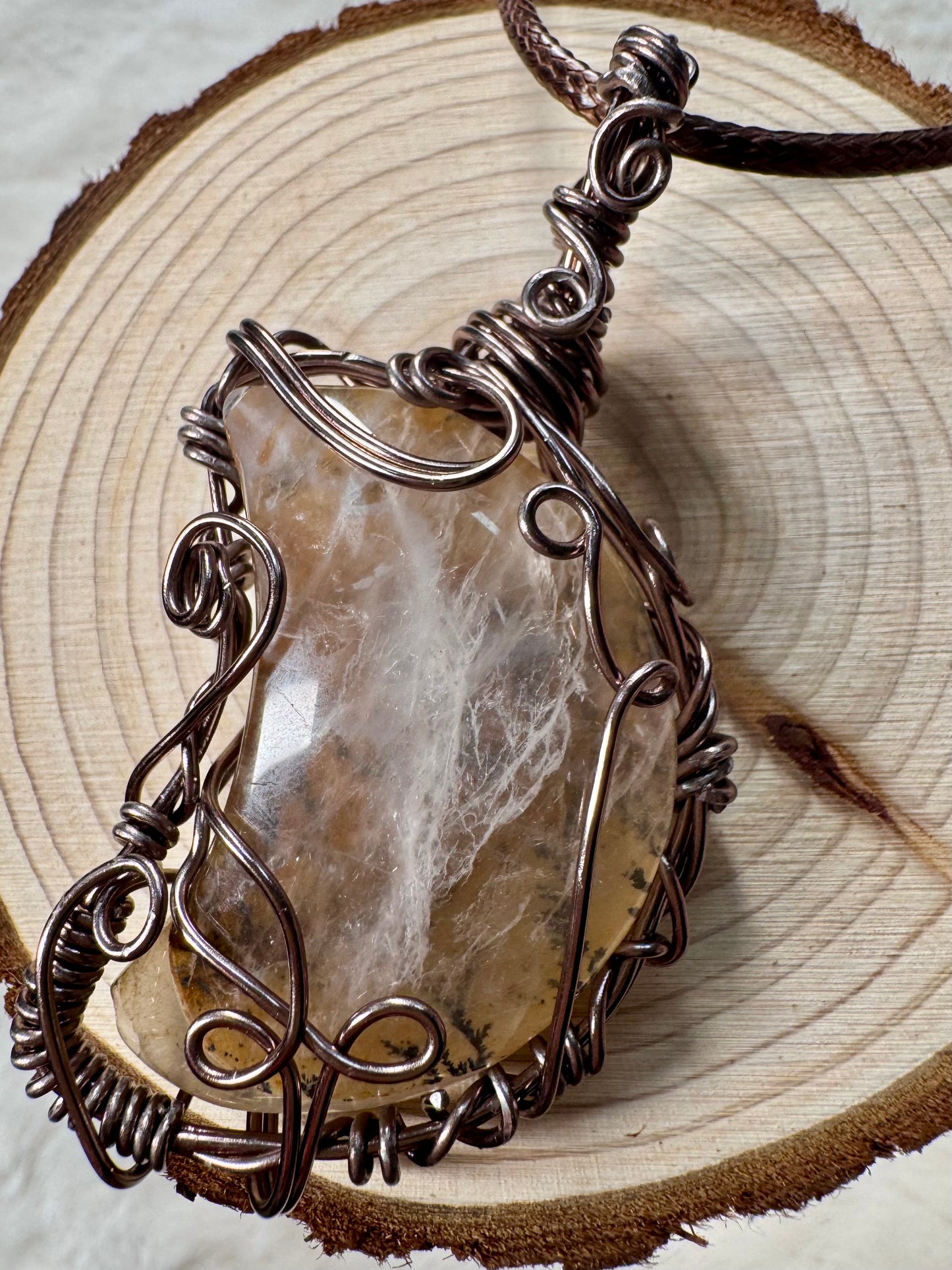 Wire wrapped Dendritic Agate Moon pendant