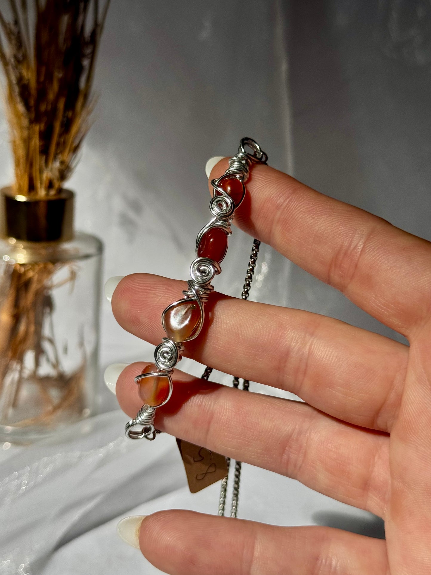 Wire wrapped Carnelian Bracelet and pendants set