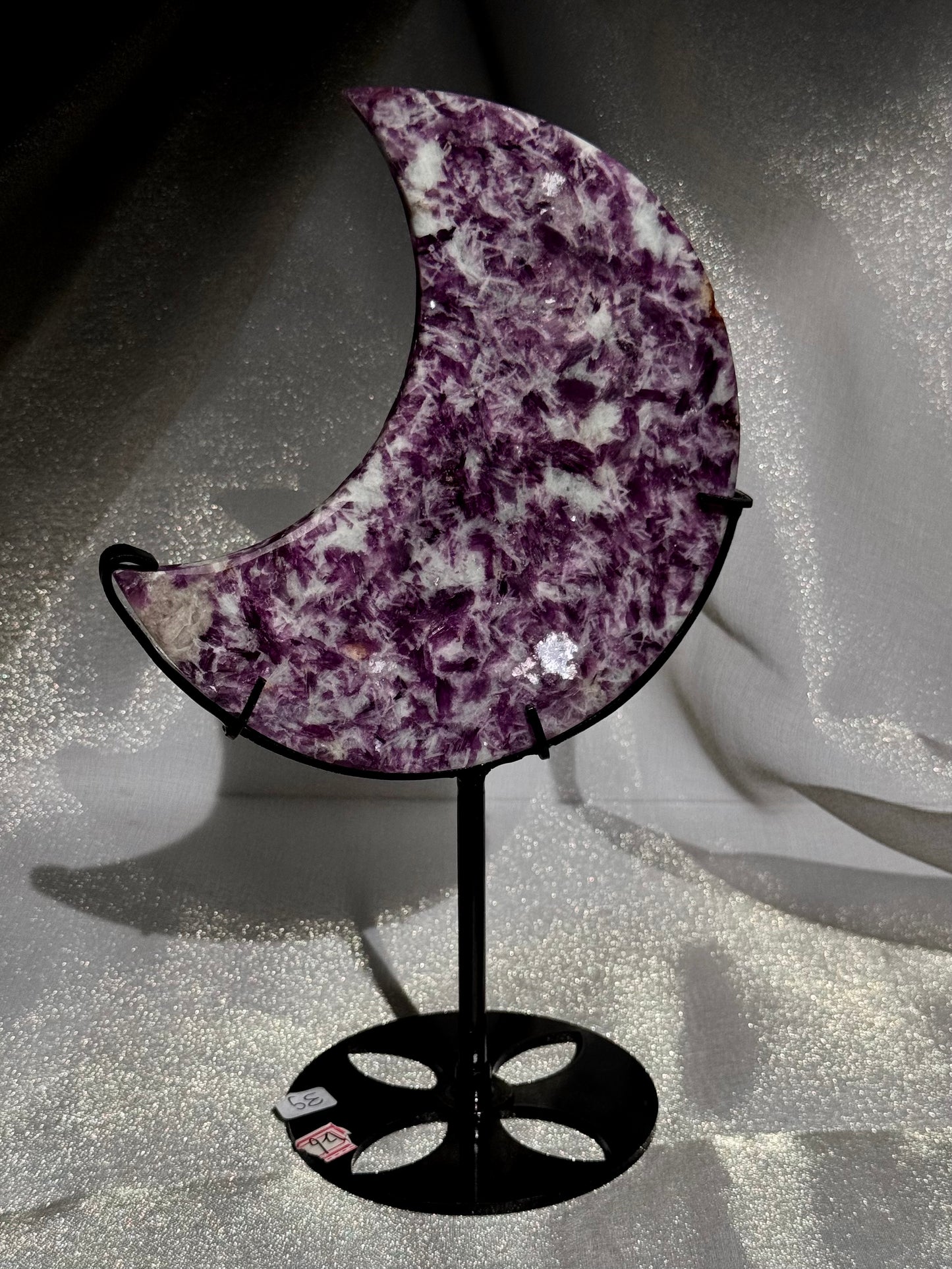 Lepidolite Crescent Moons on stand