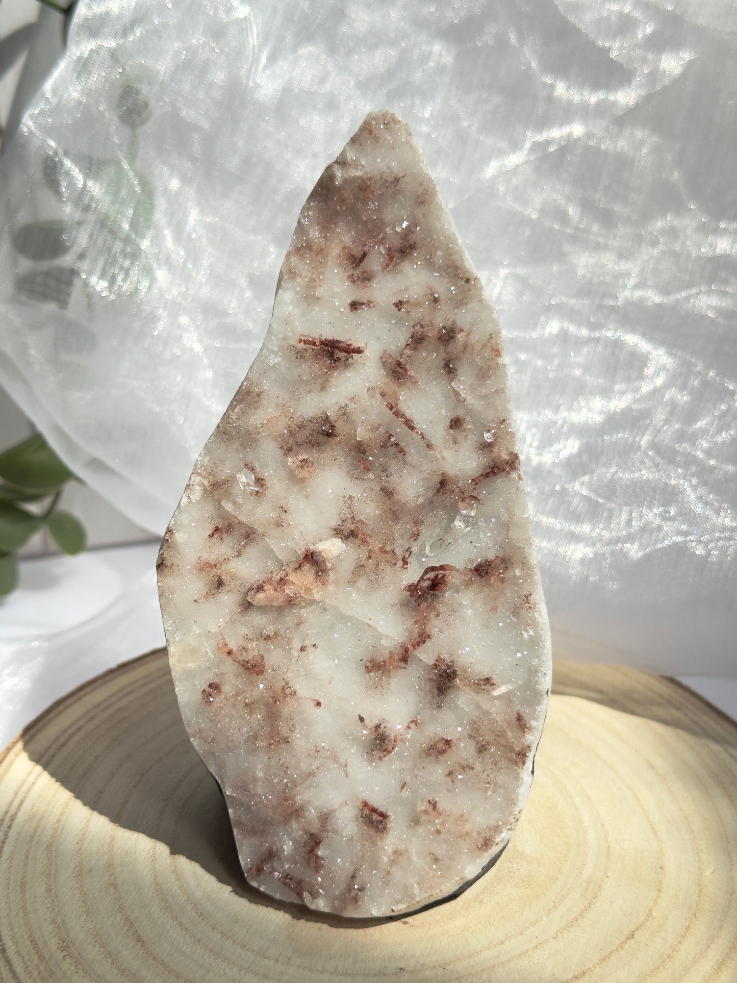 Peach Stilbite with Druzy and leftover Red Apophyllite on Chalcedony and Red Hematite coating