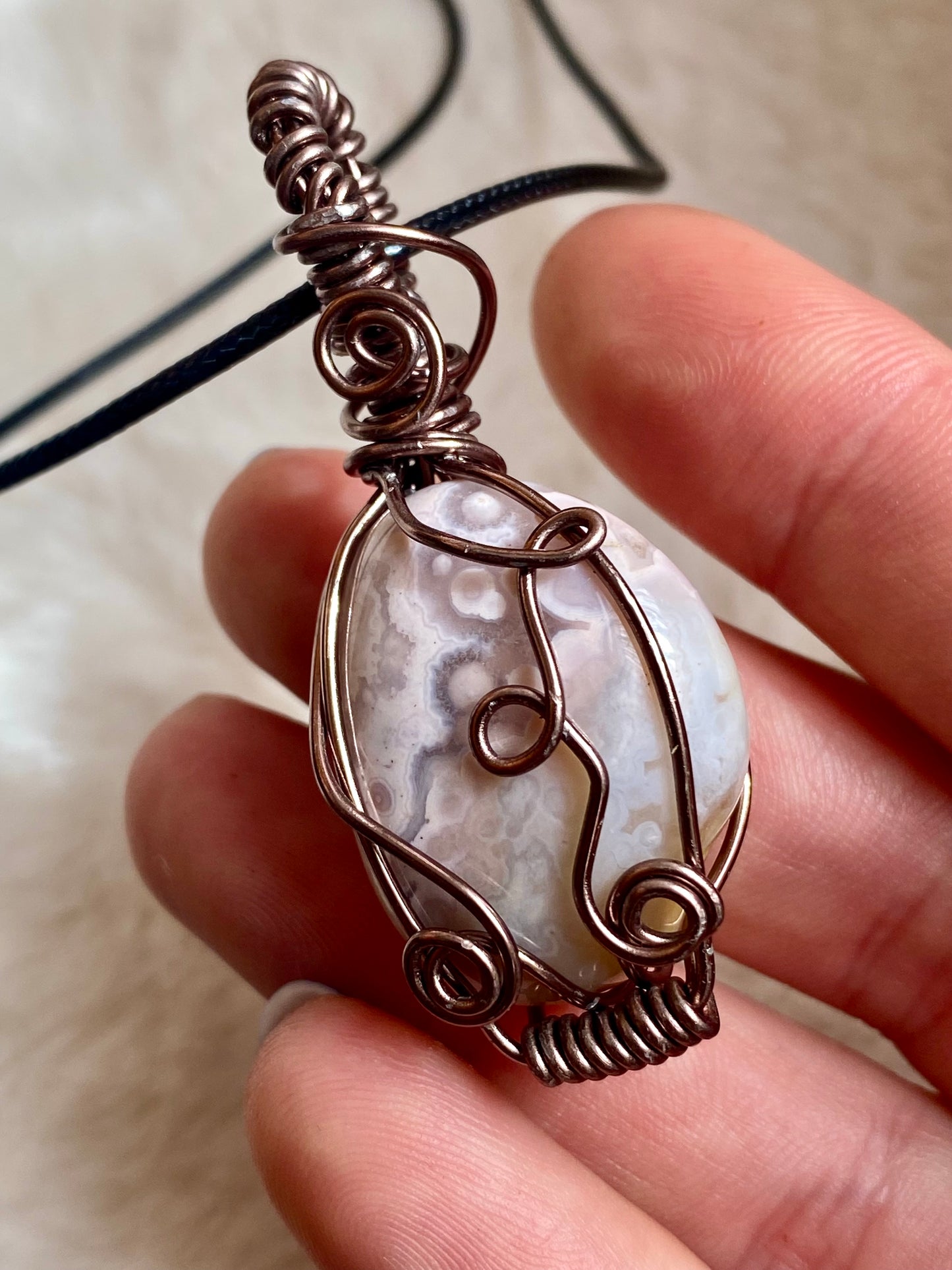 Wire wrapped Pink Amethyst and Flower Agate pendants