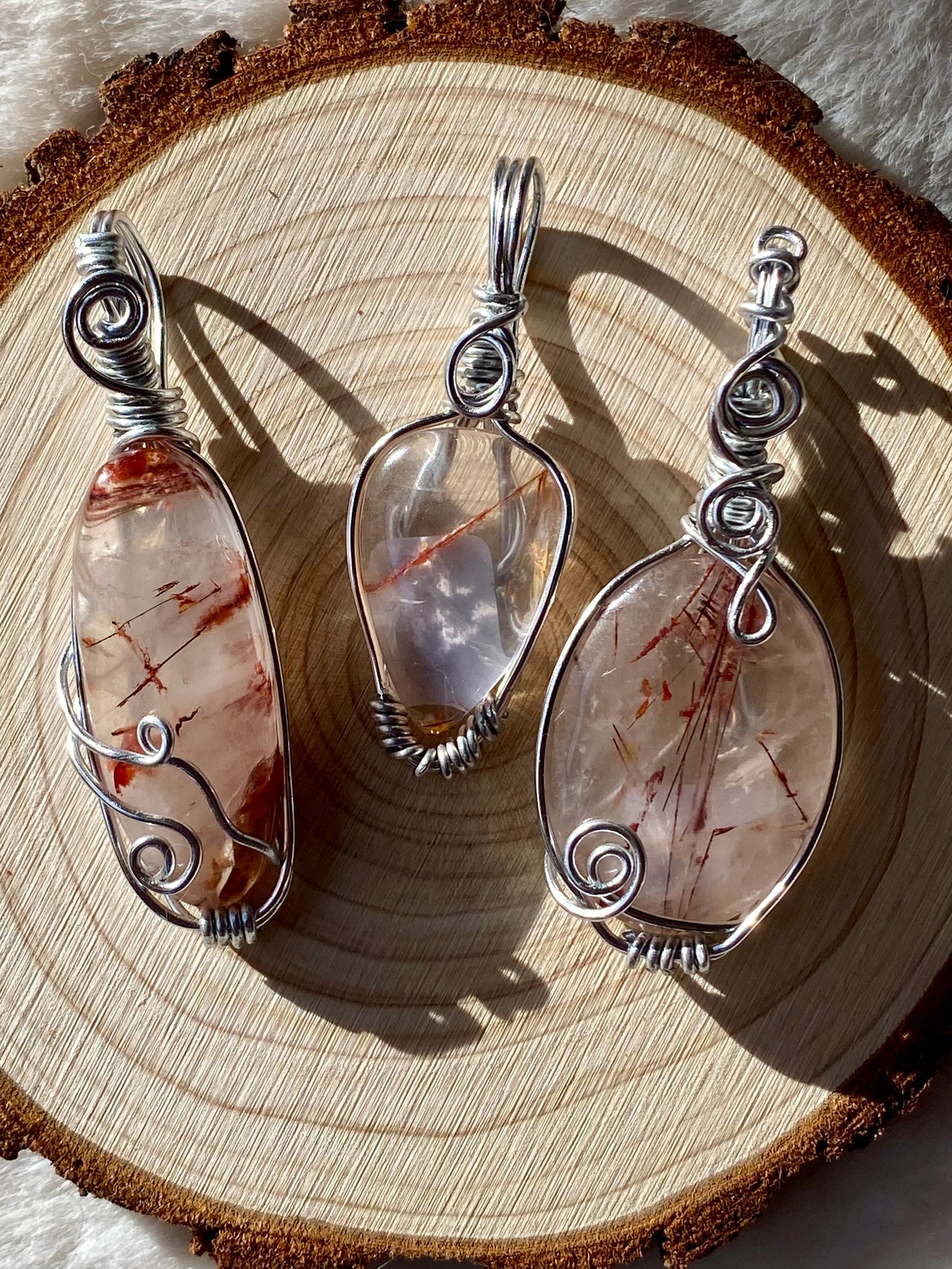 Wire wrapped Copper Rutile Quartz pendants