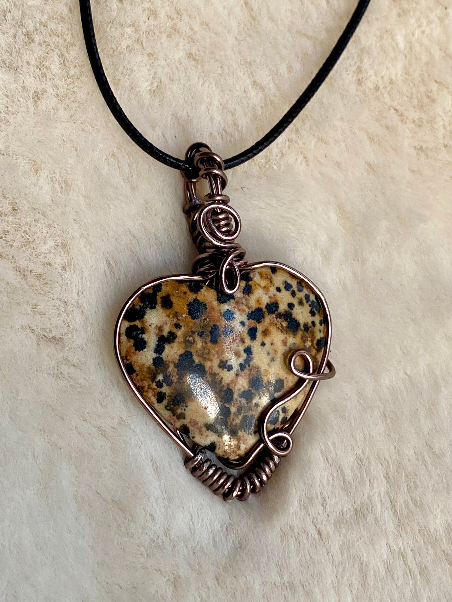 Wire Wrapped Dalmatian Jasper Heart Pendant