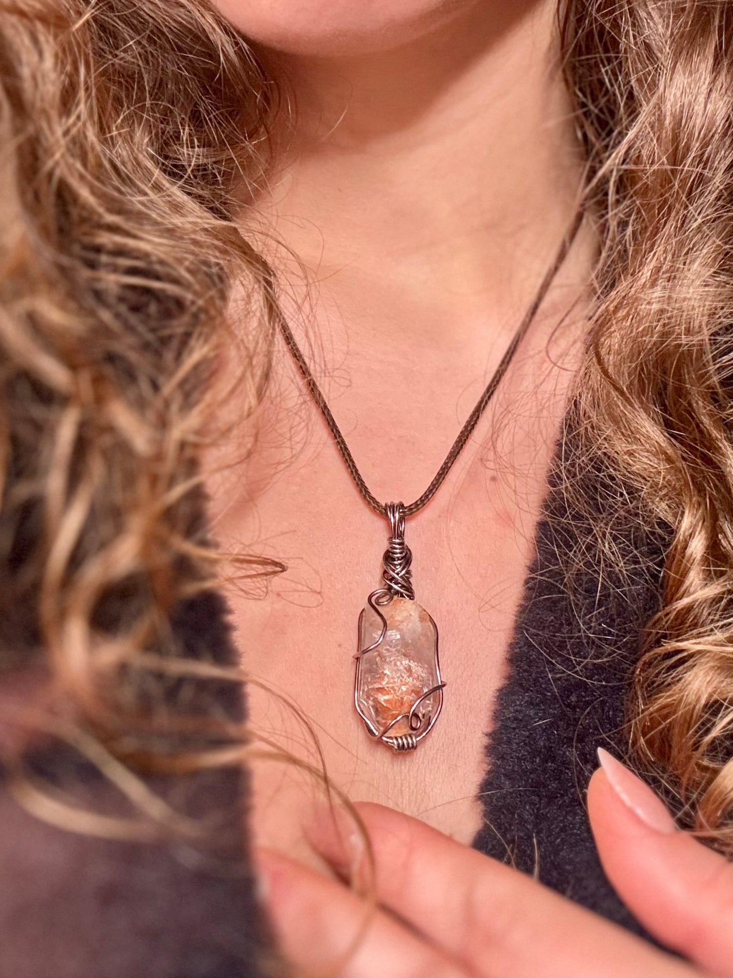 Wire wrapped Petroleum Quartz pendant