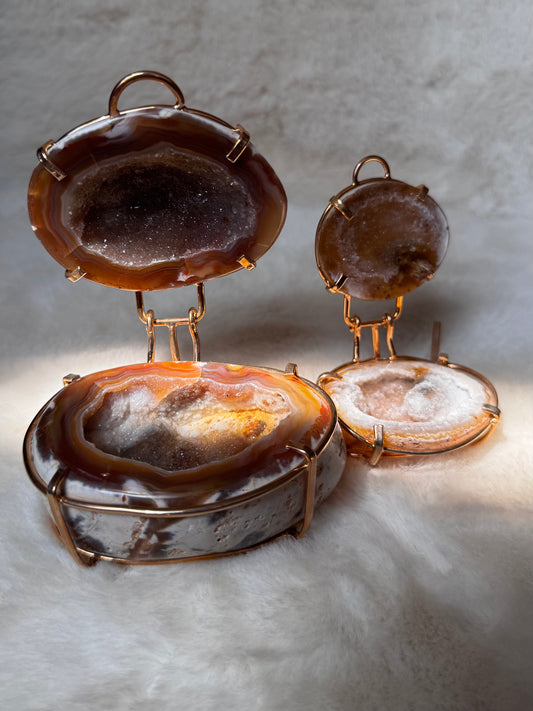 Druzy Agate jewellery boxes pair