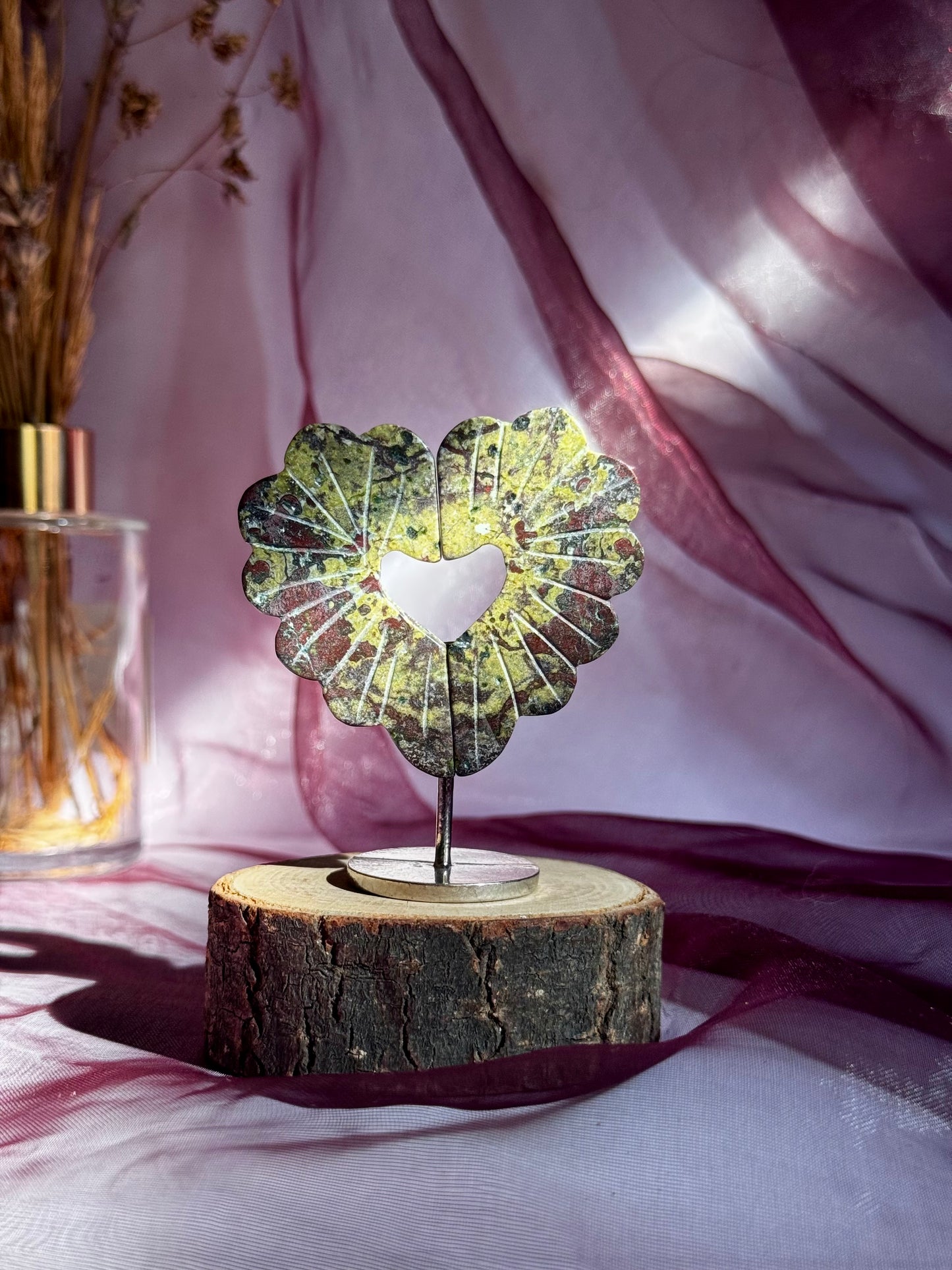 Bloodstone Jasper Heart Wings on stand