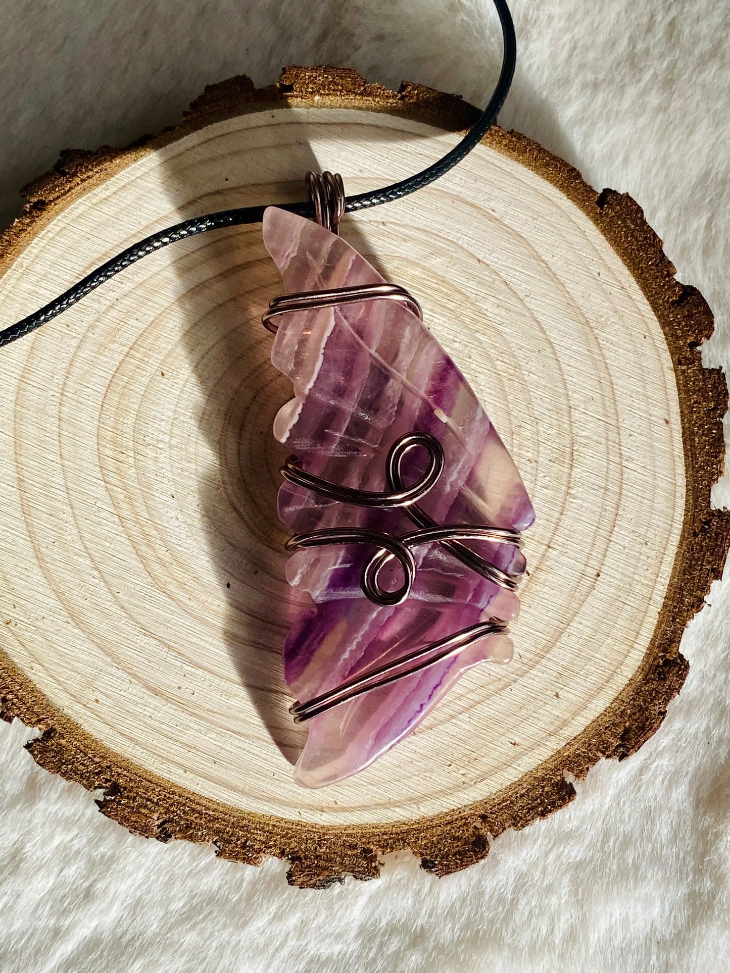 Wire wrapped Fluorite Butterfly wing pendant