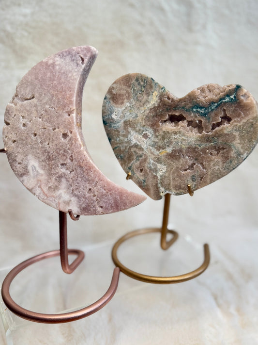 Pink Amethyst Moon and Heart Druzy set