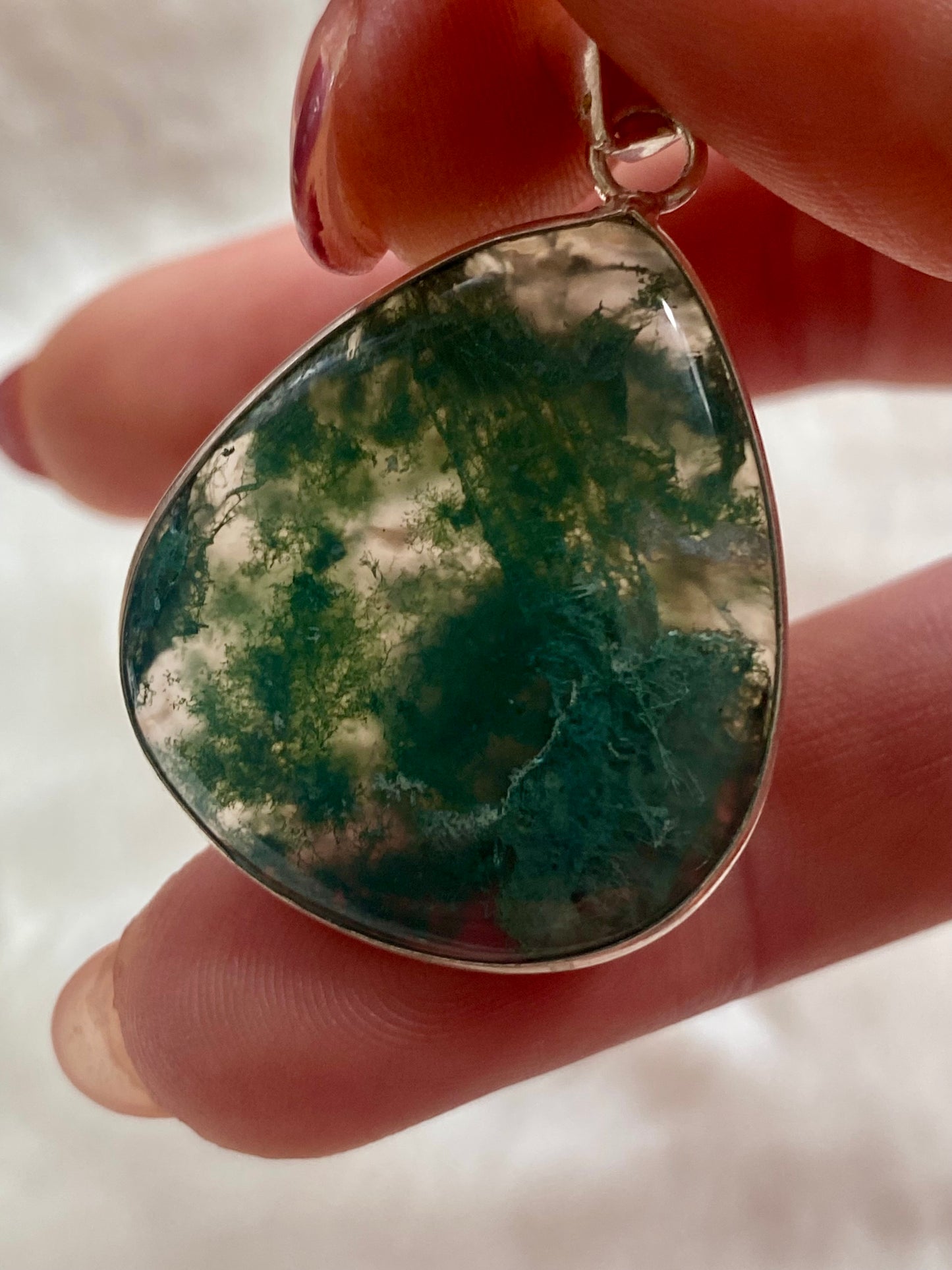 Moss Agate Silver plated brass pendants (Silver 925 coated brass)