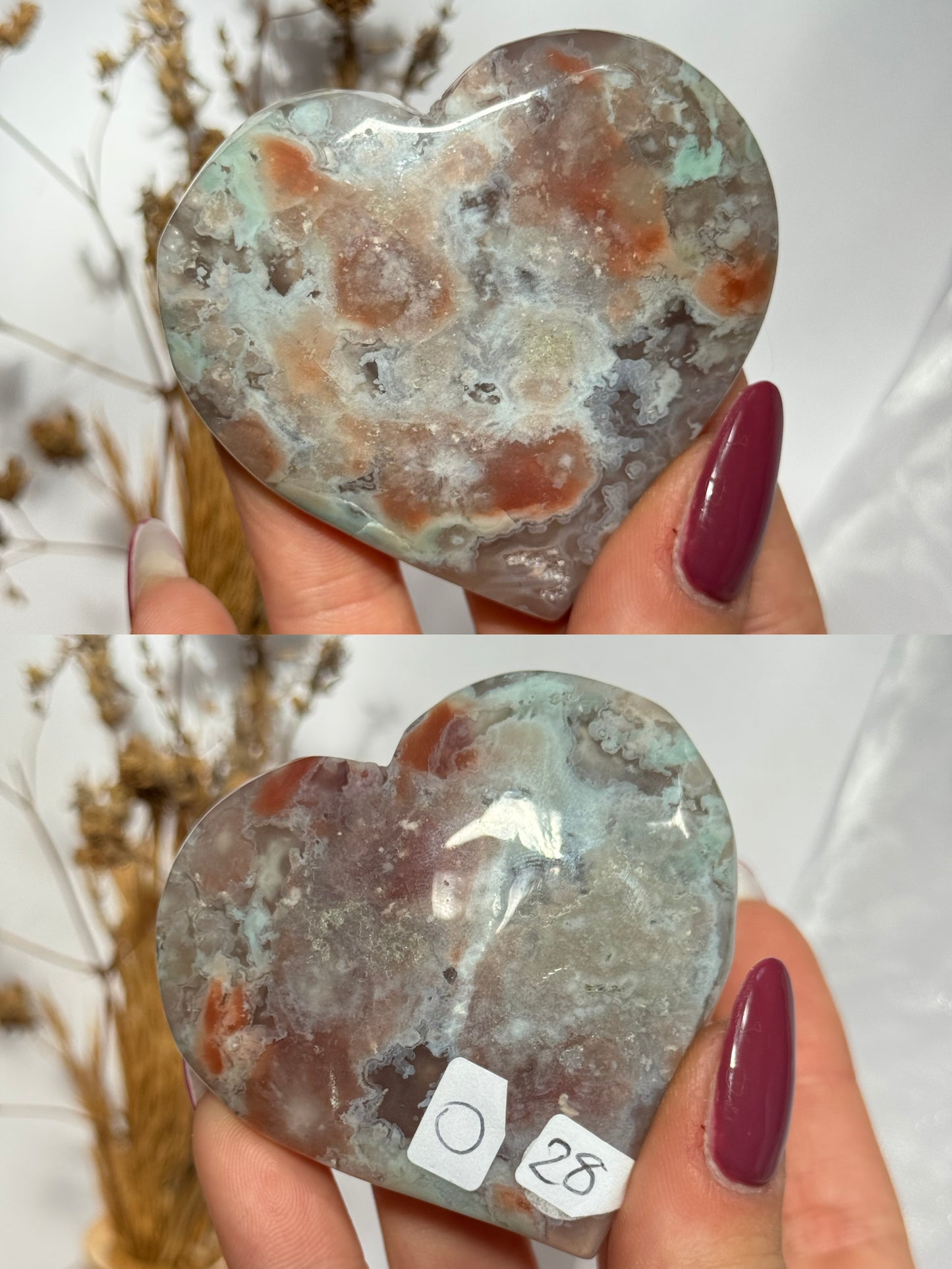 Green Flower Agate hearts