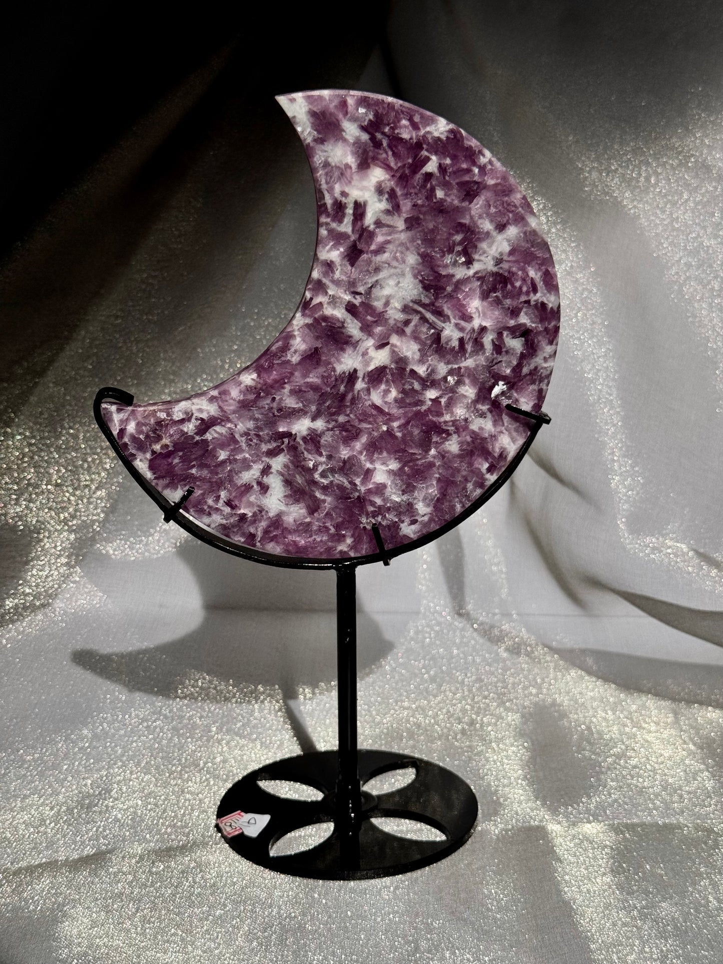 Lepidolite Crescent Moons on stand