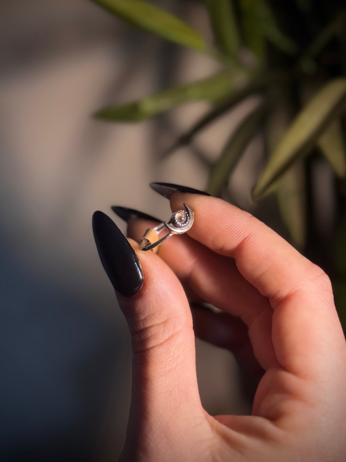 Rainbow Moonstone Stars and Moon adjustable rings in Silver 925