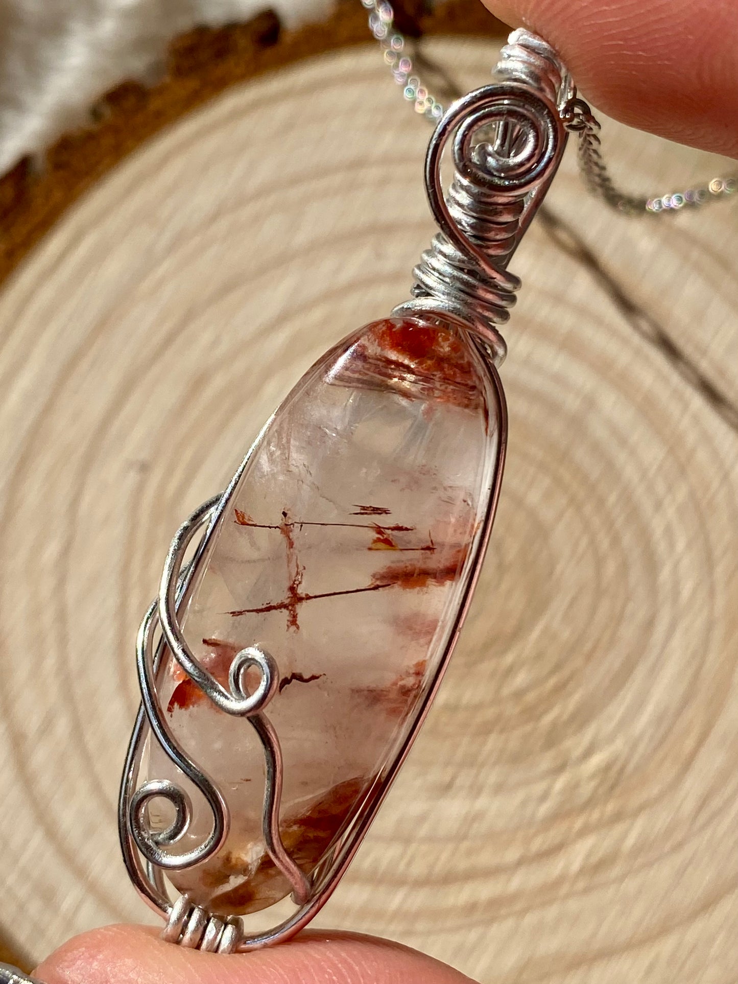 Wire wrapped Copper Rutile Quartz pendants