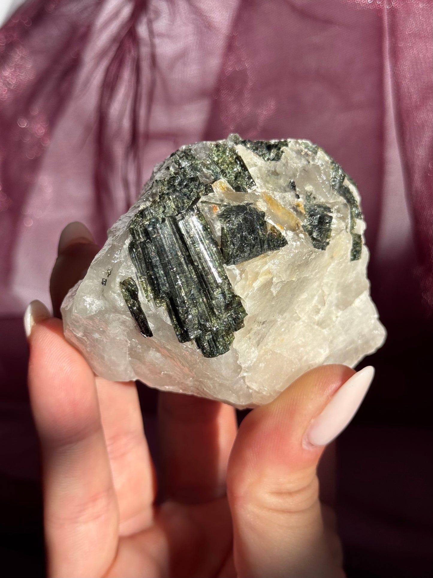 Green Tourmaline (Verdelite) on Quartz Matrix