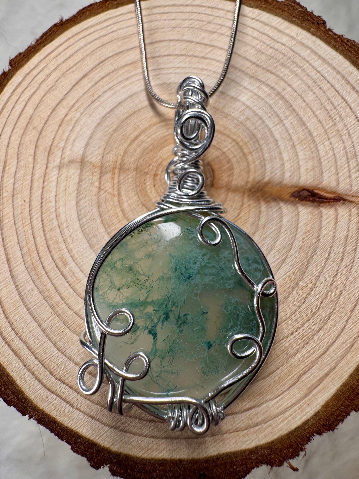 Wire wrapped Moss Agate Pendant and Bracelet set