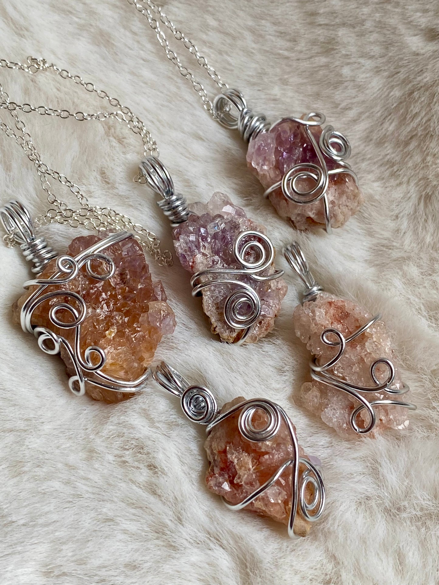 Wire wrapped Pink Amethyst Pendants