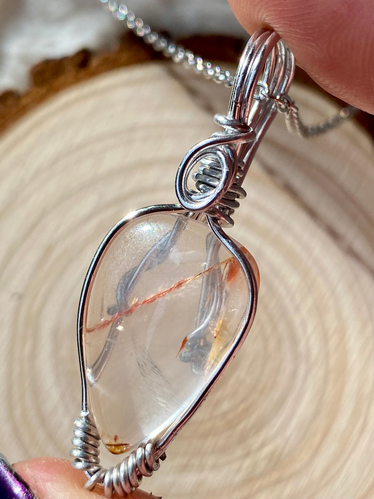 Wire wrapped Copper Rutile Quartz pendants