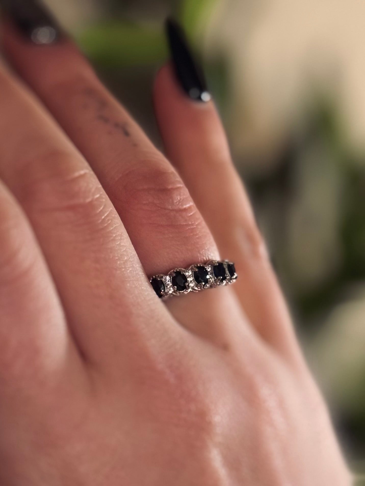 Sapphire Half eternity adjustable ring in Silver 925