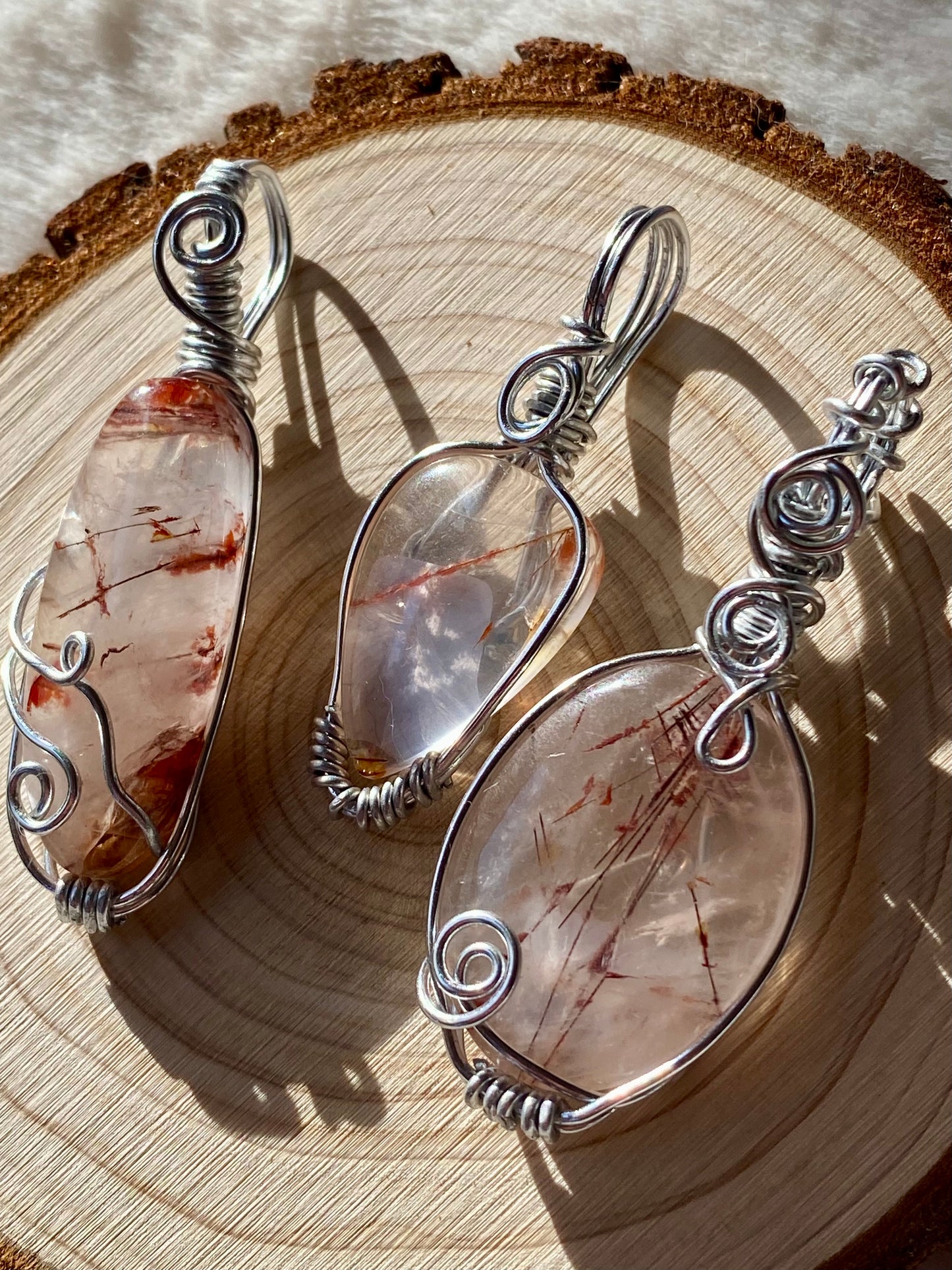 Wire wrapped Copper Rutile Quartz pendants