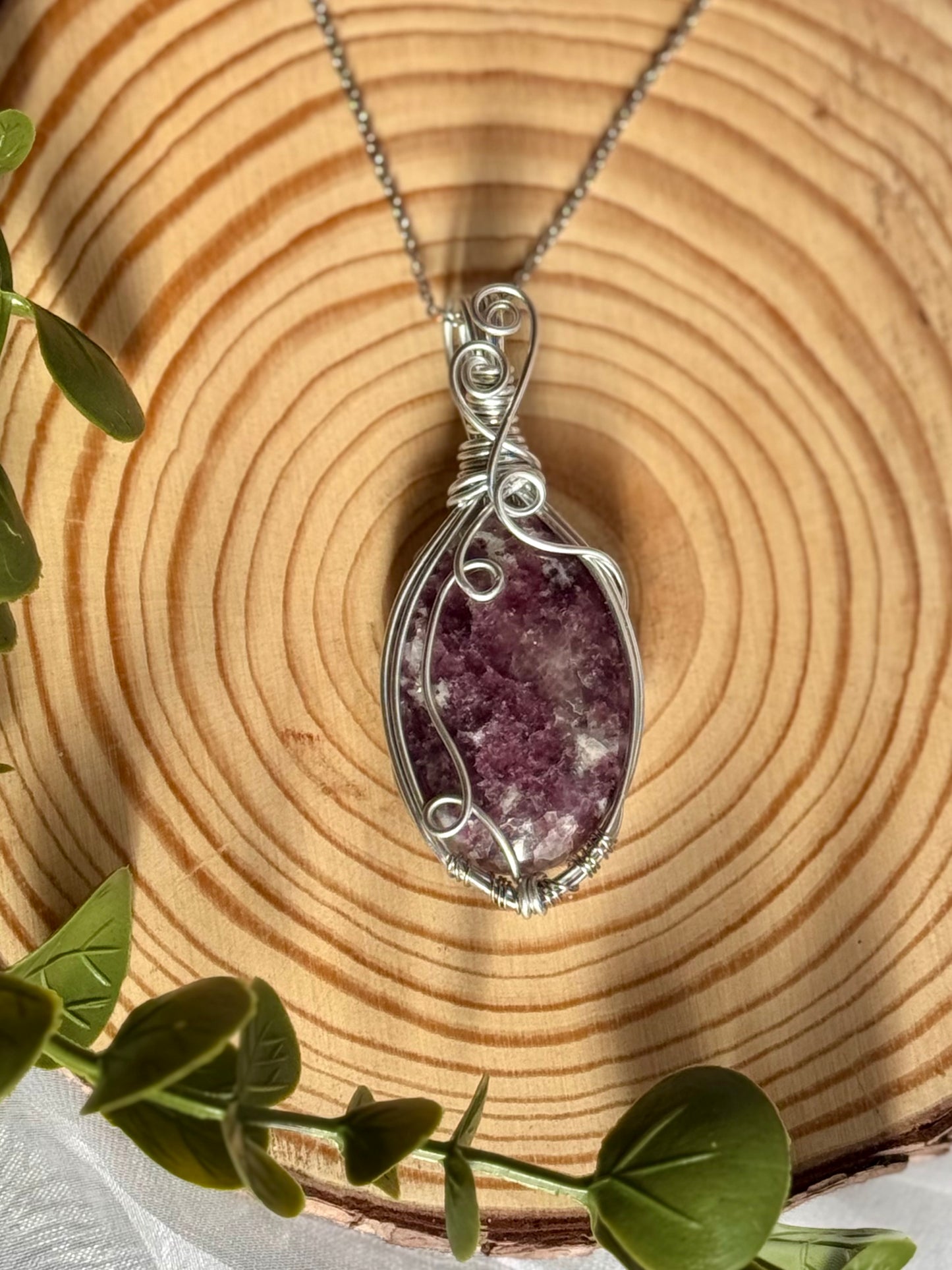 Wire wrapped Lepidolite pendants