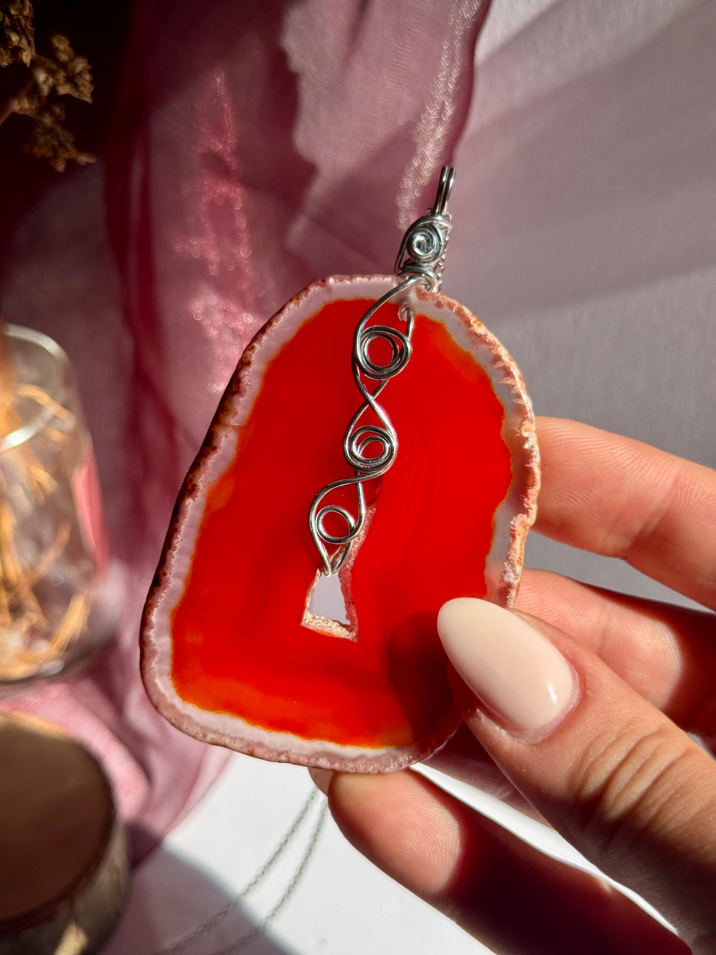 Red Agate Slice Wire Wrapped Pendants