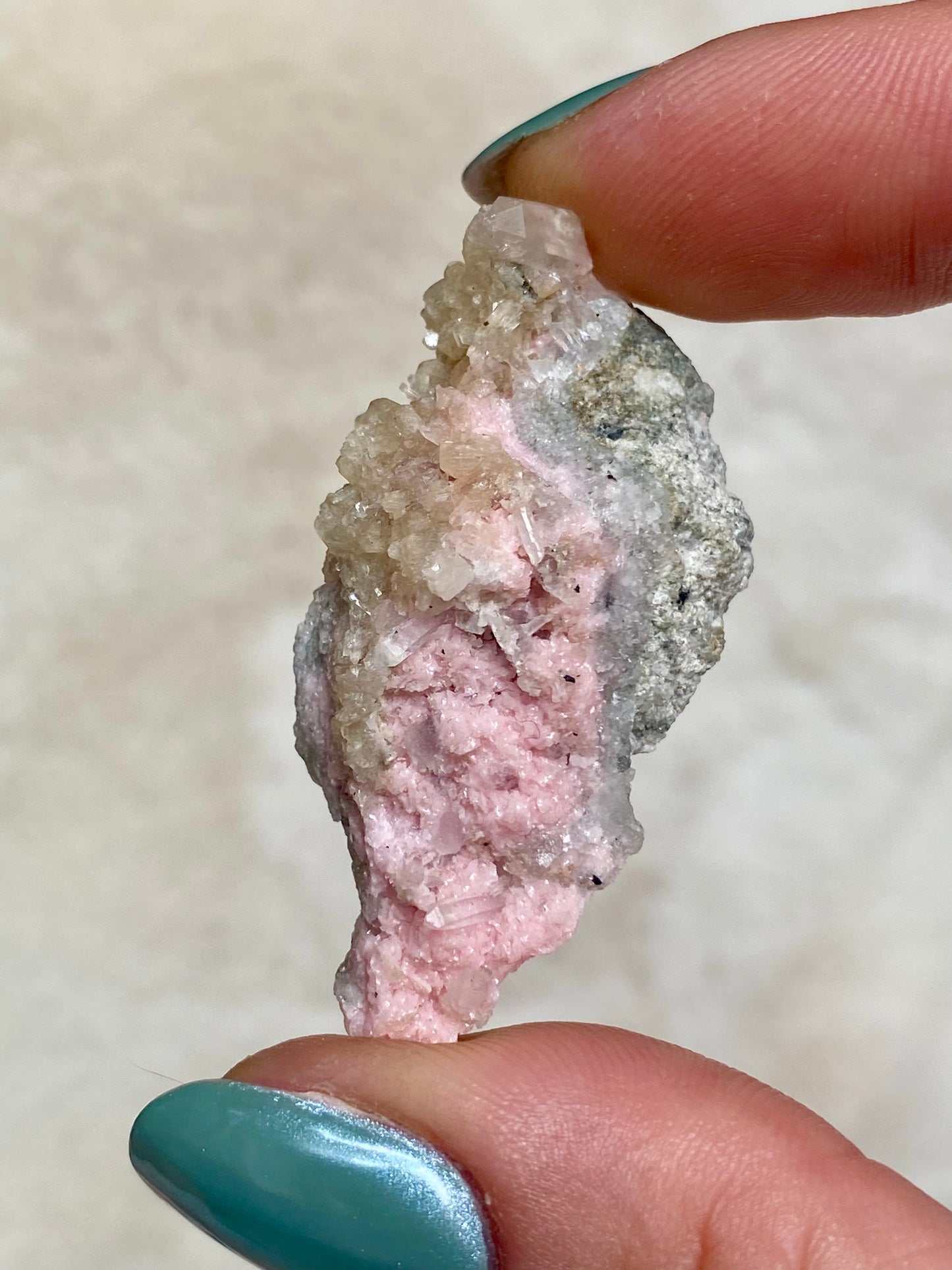 Bulgarian Rhodochrosite with Stilbite, Pyrite and Quartz inclusions