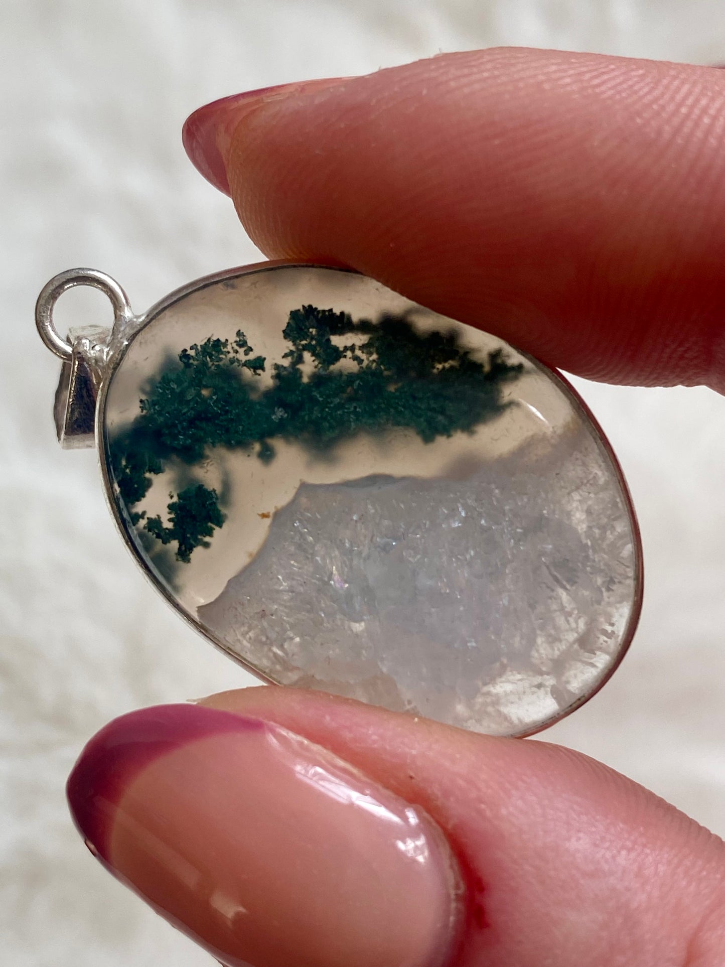 Moss Agate Silver plated brass pendants (Silver 925 coated brass)