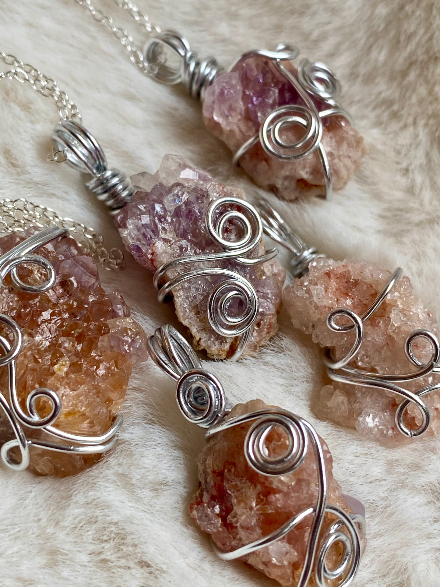 Wire wrapped Pink Amethyst Pendants