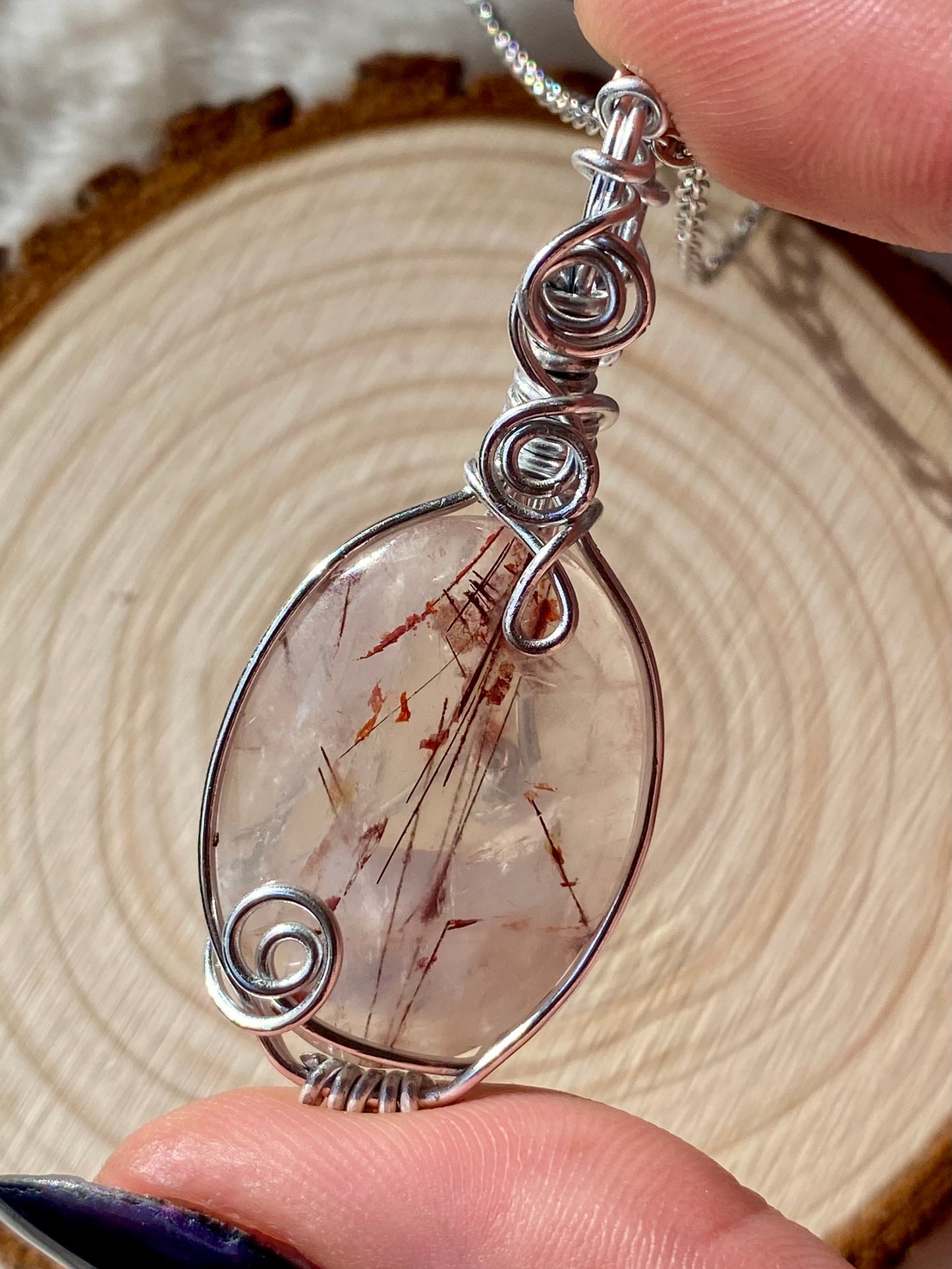 Wire wrapped Copper Rutile Quartz pendants