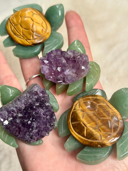 Aventurine cheeky Turtles with Amethyst or Tiger’s Eye Shell