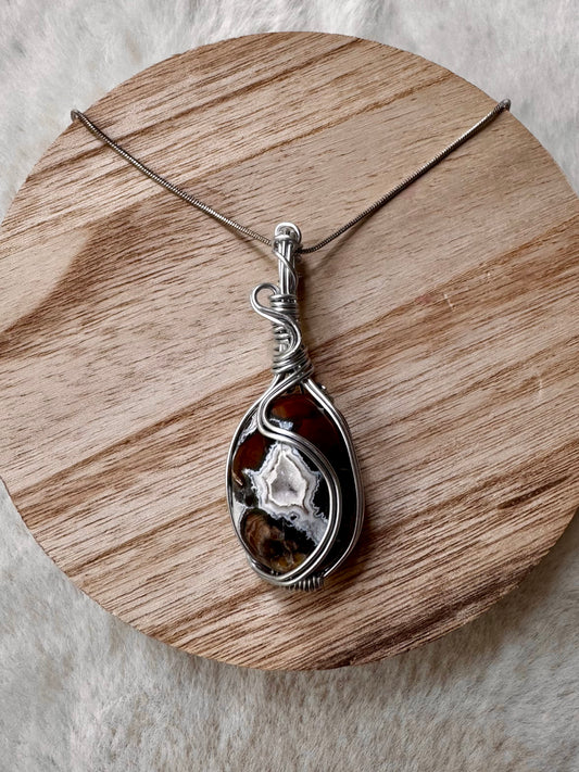 Wire wrapped Indonesian Cotton Candy Agate pendant
