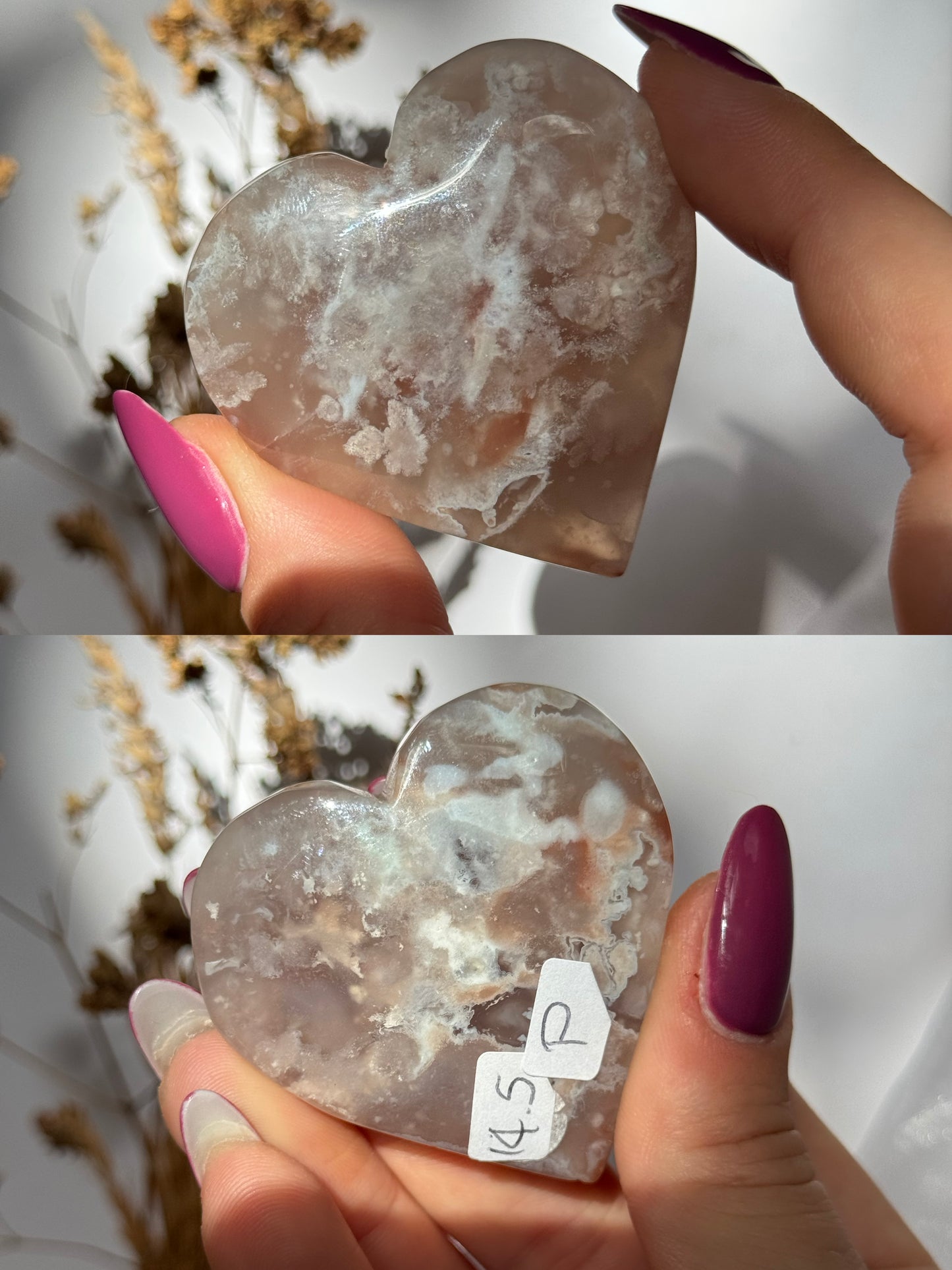 Green Flower Agate hearts