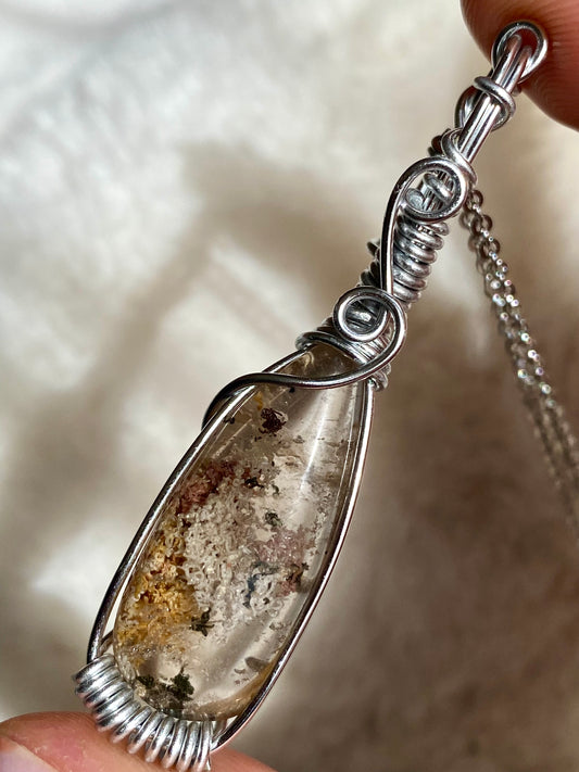 Garden Quartz Lodlite wire wrapped pendant