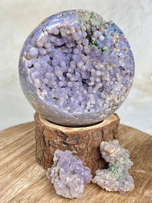 Gorgeous Grape Agate sphere and Grape Agate clusters