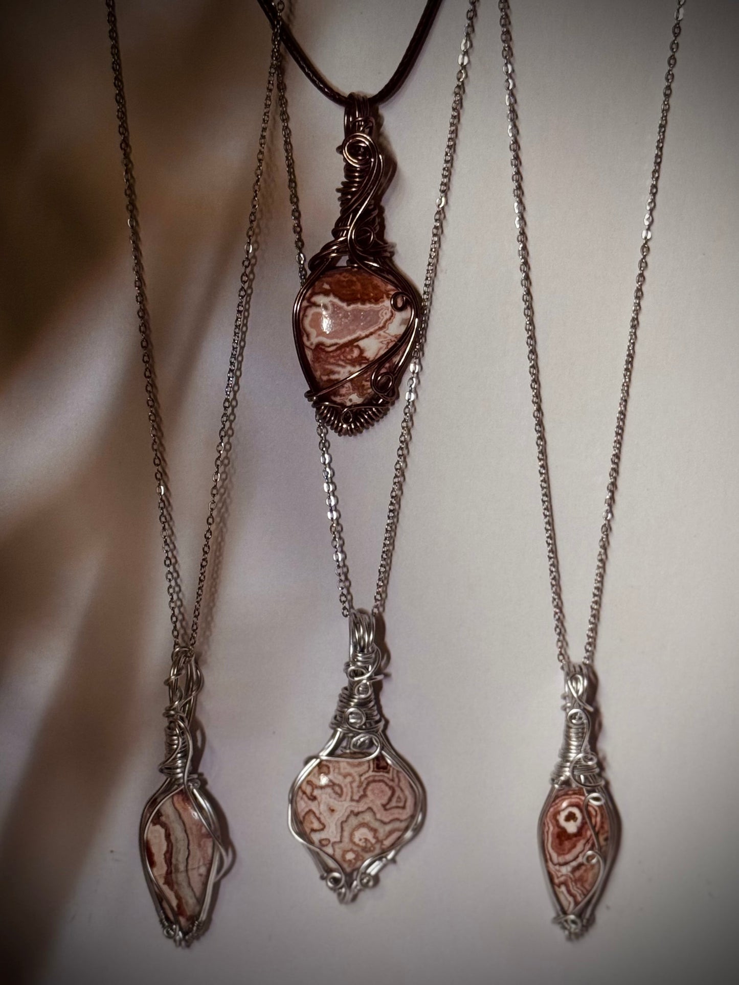 Pink Crazy Lace Agate - Wire wrapped pendants