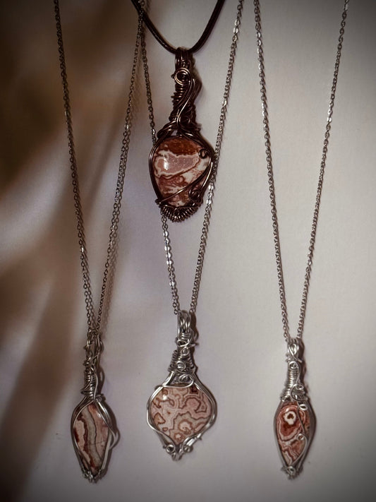 Pink Crazy Lace Agate - Wire wrapped pendants
