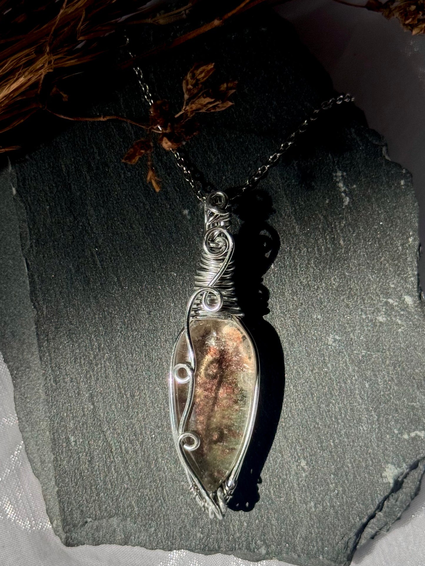 Wire wrapped Lodolite pendant