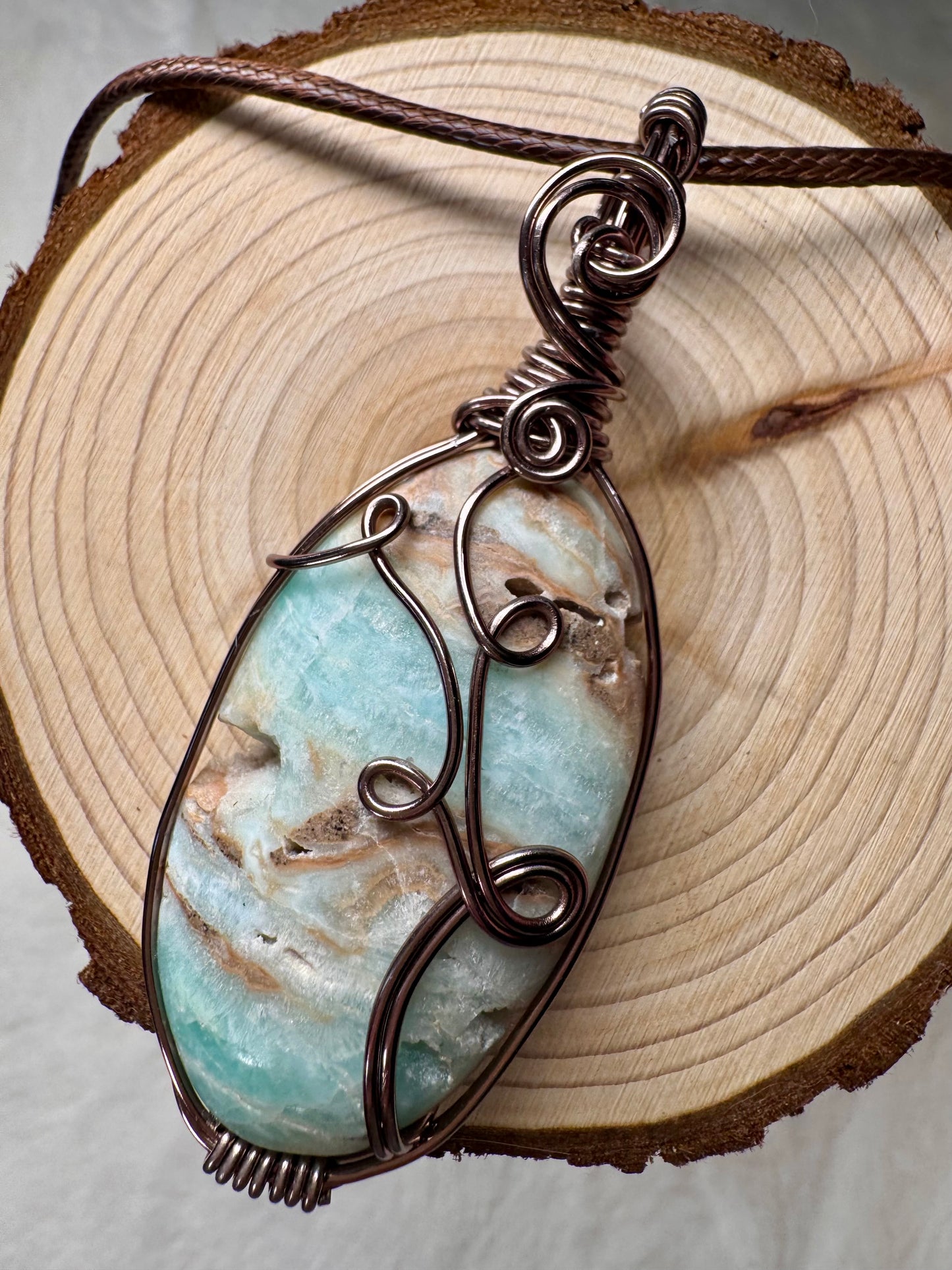 Wire Wrapped Druzy Caribbean Calcite pendant