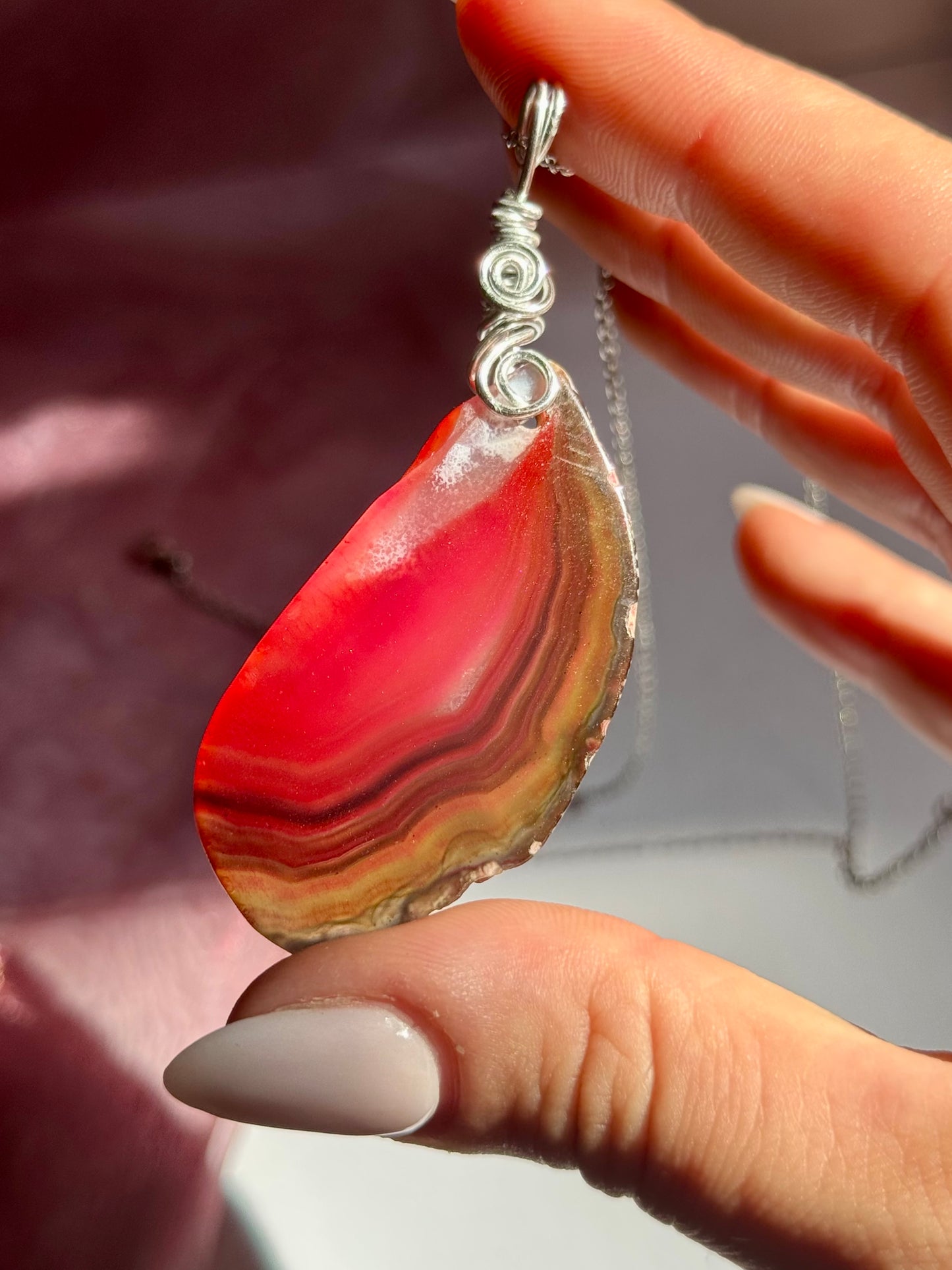 Red Agate Slice Wire Wrapped Pendants