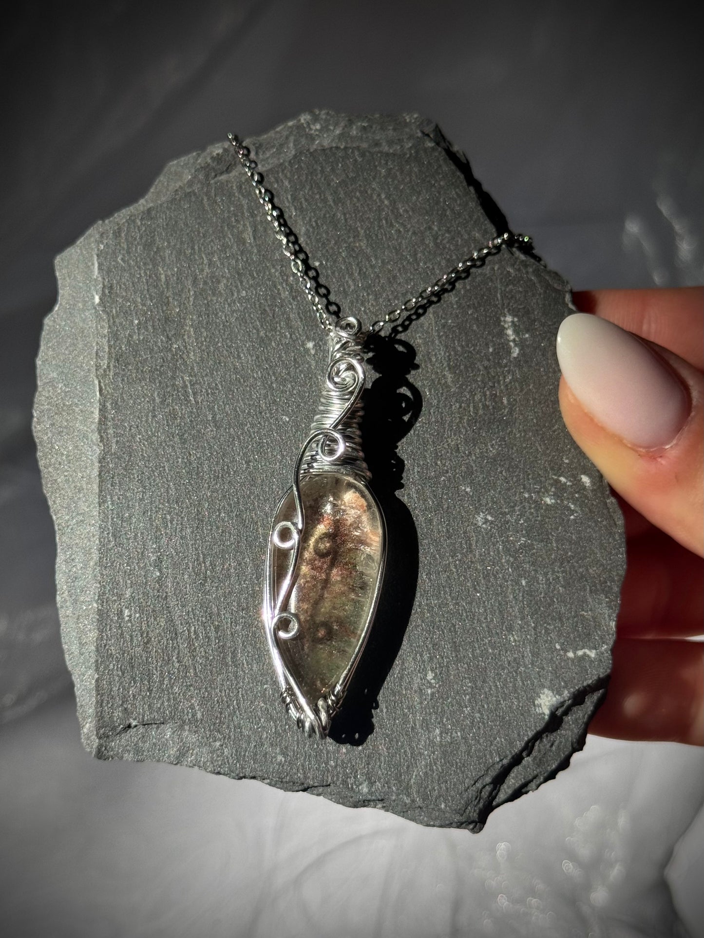 Wire wrapped Lodolite pendant